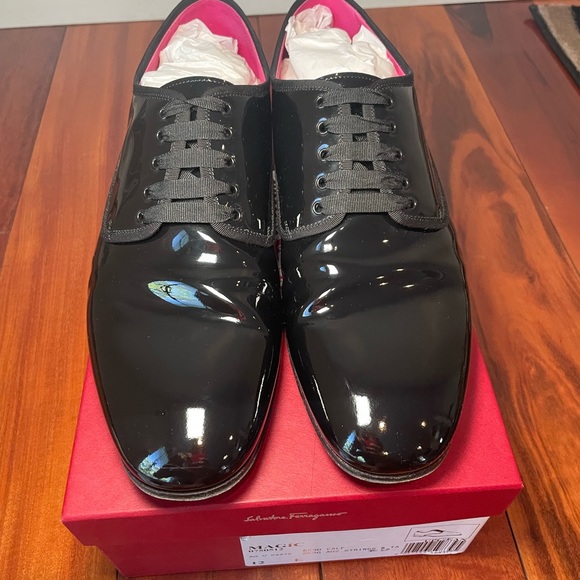 Salvatore Ferragamo Men’s Shoe Size 12 E Black Patten Leather Tie Up Worn Once main image 15